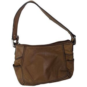 Fossil Shoulder Bag Womens Brown Leather Top Zip End Pockets Medium‎ Boho Hippie